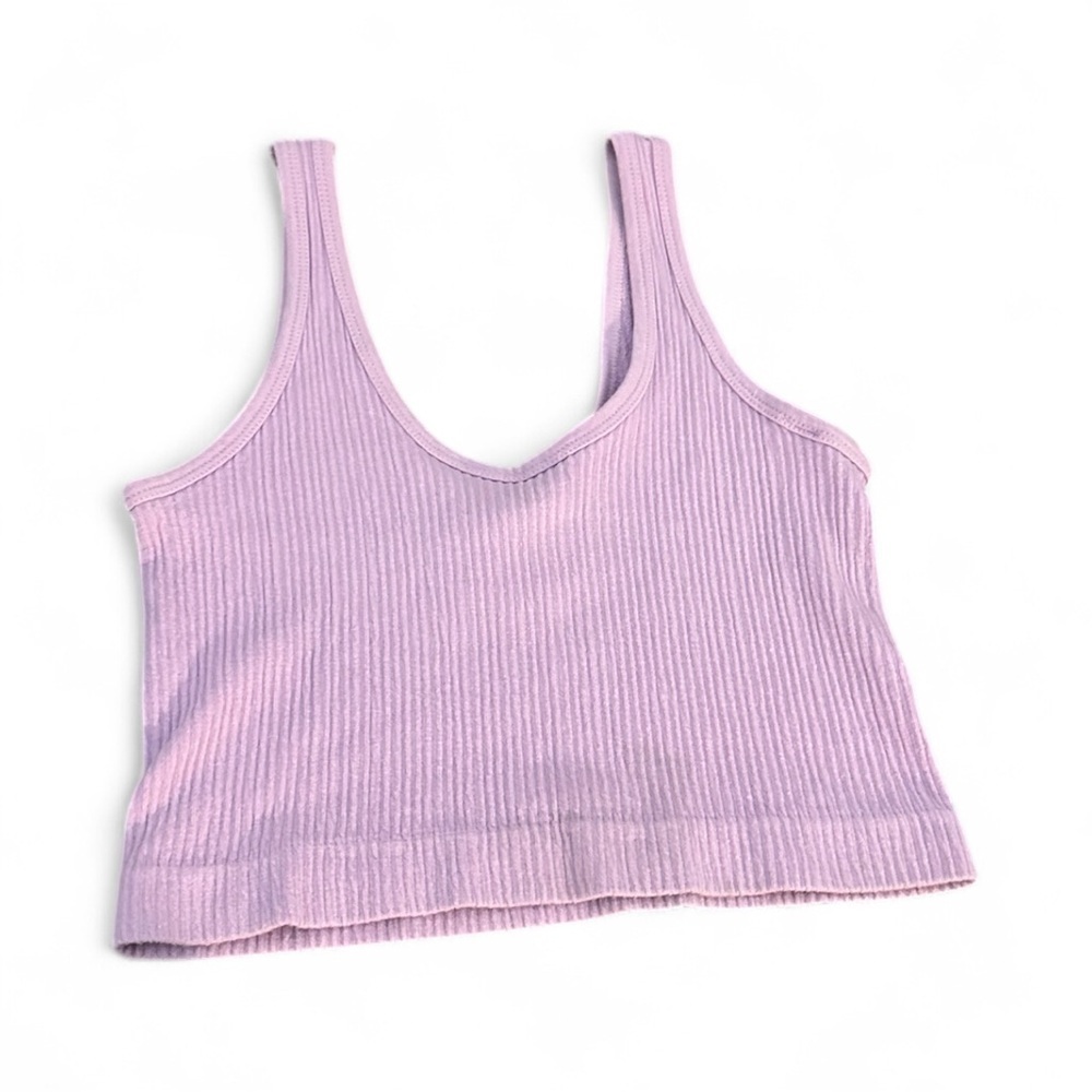 Out From Under Ribbed Pink Stretchy Cropped Tank Top Medium